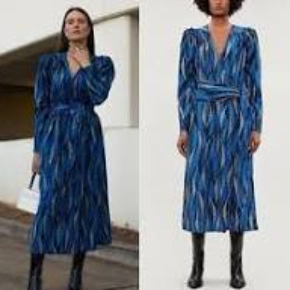 Happy x Nature Wrap Maxi Dress  Black/Blue Feather NWT Size L
